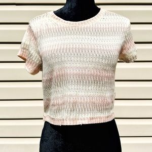 WE THE FREE PINK CREAM TAUPE  KNIT SHORT SLEEVE TOP HIGH WAIST TOP MEDIUM